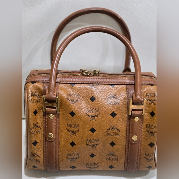 MCM COGNAC VISETOS MONOGRAM BOSTON BAG-AUTHENTIC - Picture 3 of 14